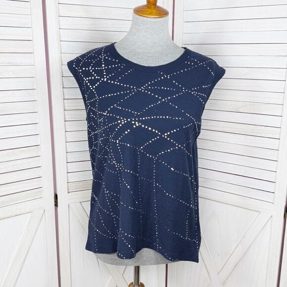 Gap Metallic Print Sleeveless Muscle T Shirt Blue Silver XS Tank Top - Picture 1 of 12